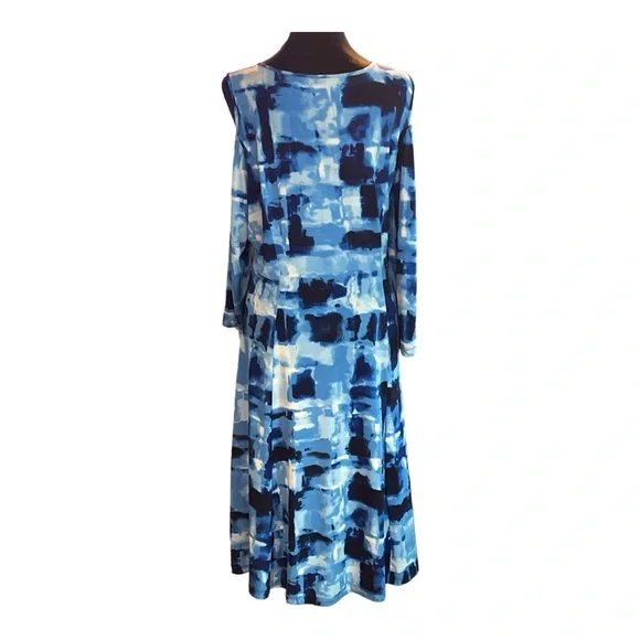 Susan Graver Cold Shoulder Blue Geometric Women’s Dress Size L - Picture 5 of 6